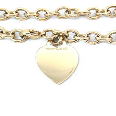 TIFFANY & CO - Vintage 18K Yellow Gold Heart Tag Charm Oval Link Bracelet