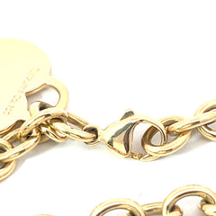 TIFFANY & CO - Vintage 18K Yellow Gold Heart Tag Charm Oval Link Bracelet