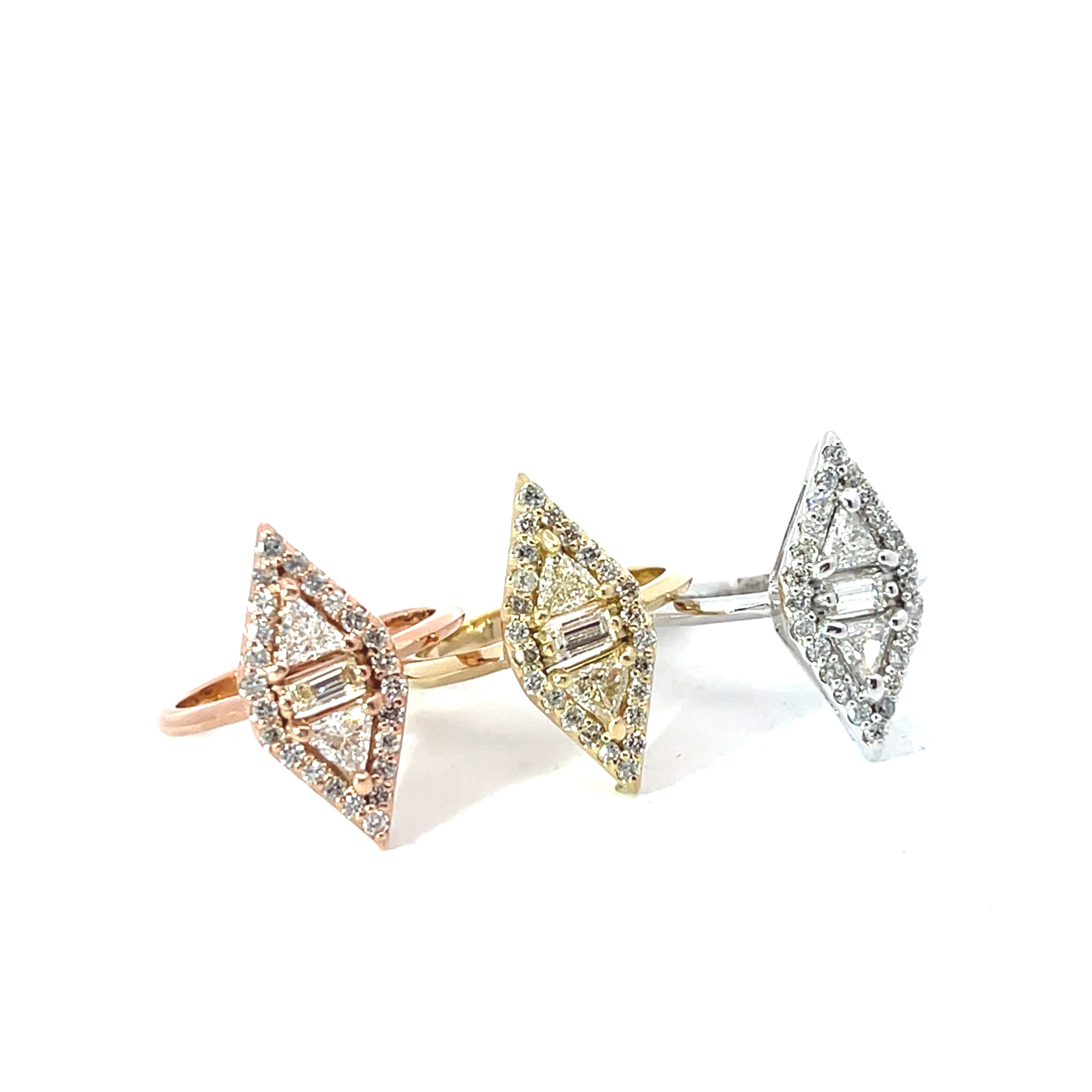 14k Gold .50ct Trillion/.15ct Baguette/.35ct Round Diamond Vertical Geometrical Fashion Ring Size 6.5