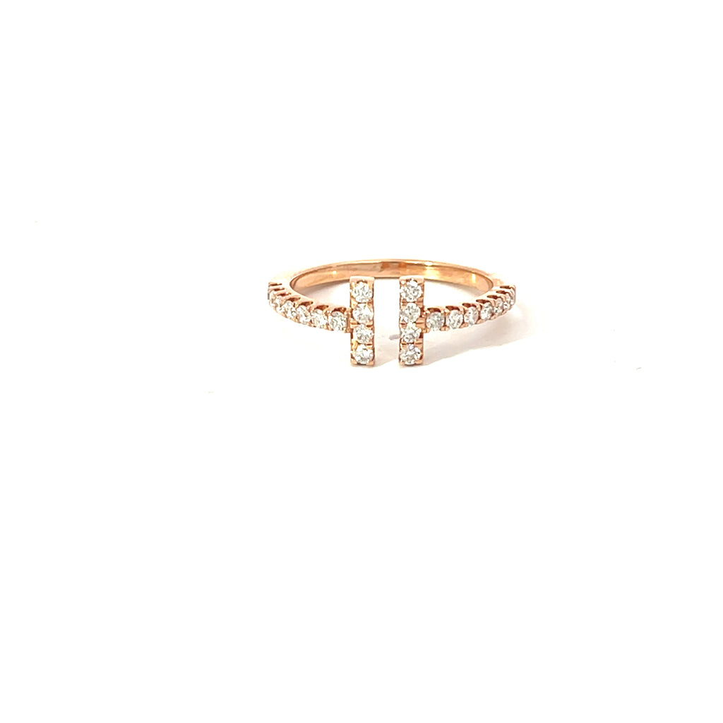 14k White, Yellow or Rose Gold .38CT G VS2 Round Diamond T Open Fashion Ring
