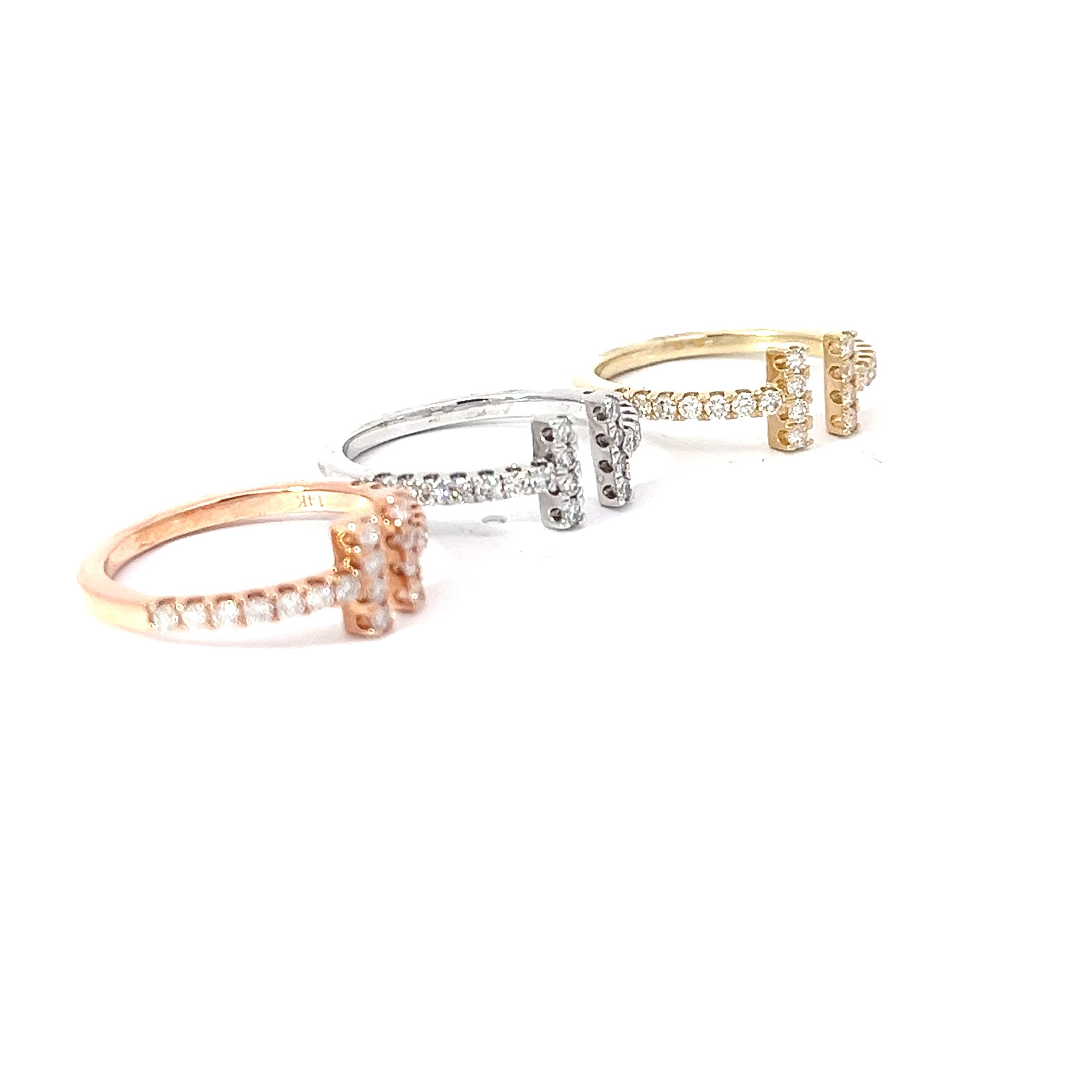 14k White, Yellow or Rose Gold .38CT G VS2 Round Diamond T Open Fashion Ring