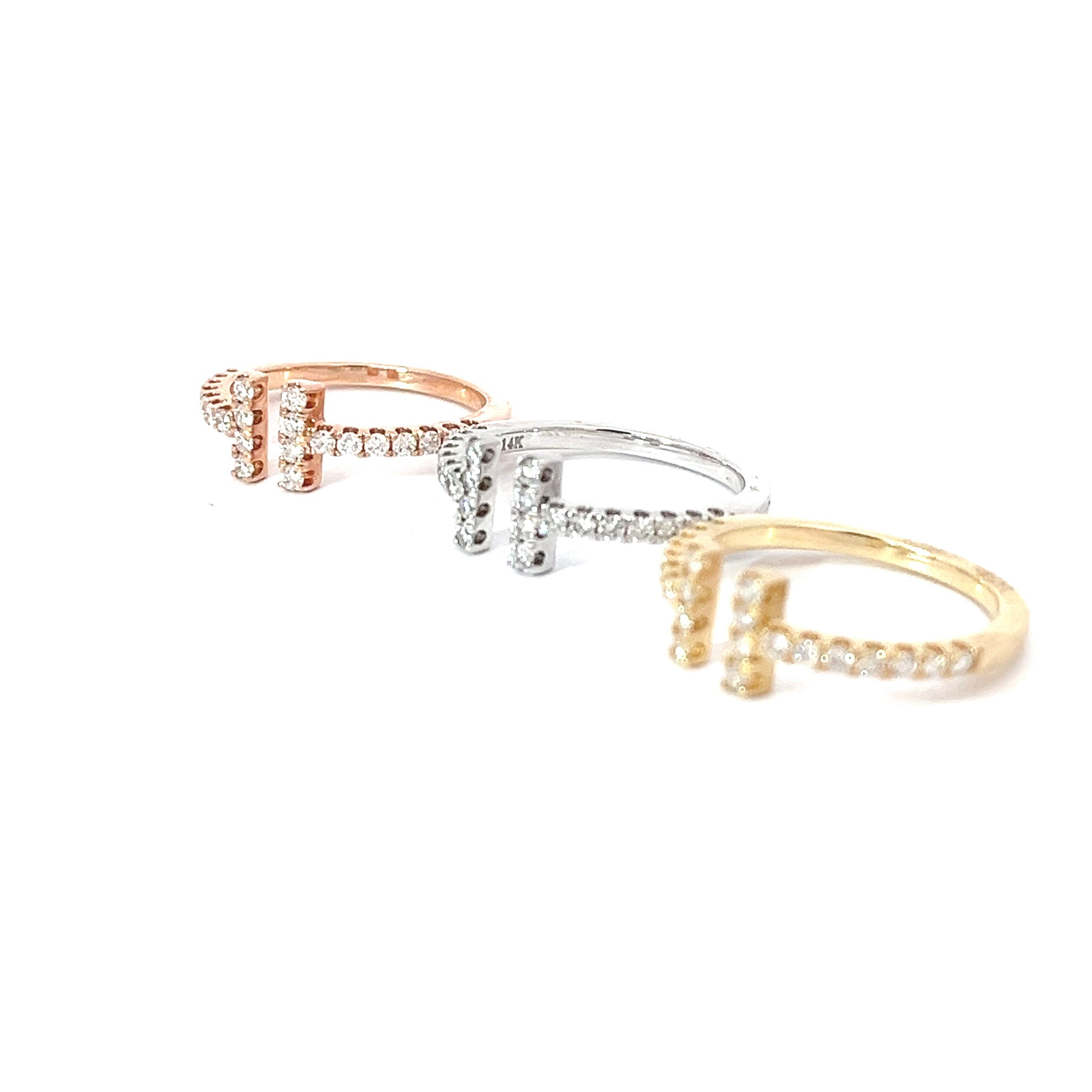 14k White, Yellow or Rose Gold .38CT G VS2 Round Diamond T Open Fashion Ring