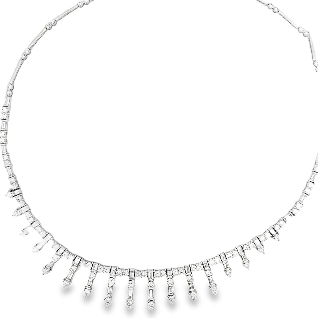 18k White Gold 4.15ct E VS2 Baguette/ 5.50ct E VS2 Round Diamond Tiara Necklace
