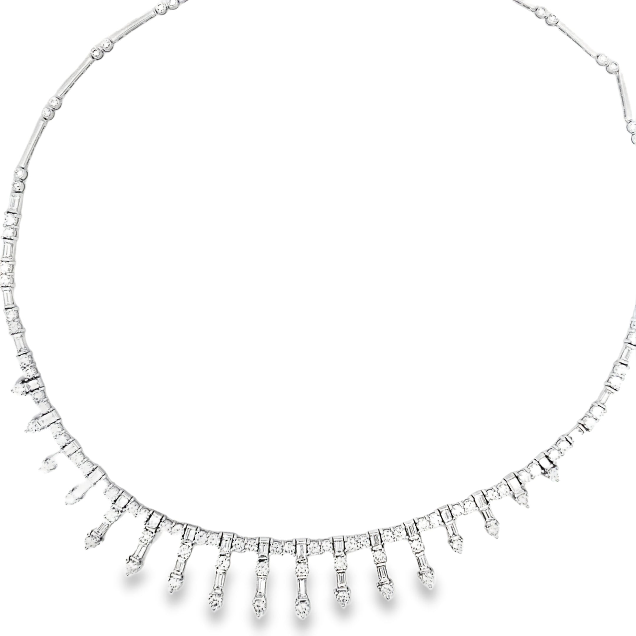 18k White Gold 4.15ct E VS2 Baguette/ 5.50ct E VS2 Round Diamond Tiara Necklace