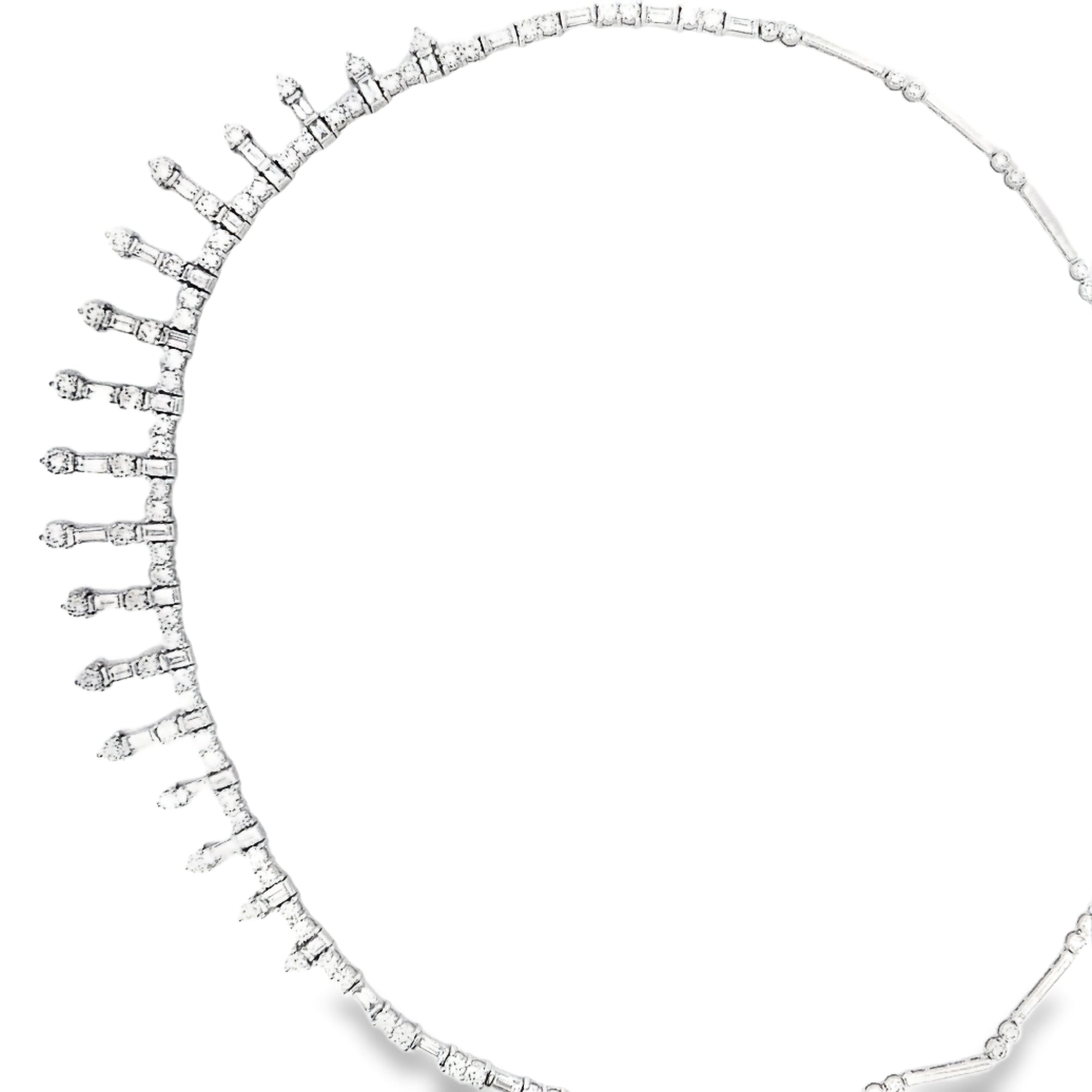 18k White Gold 4.15ct E VS2 Baguette/ 5.50ct E VS2 Round Diamond Tiara Necklace