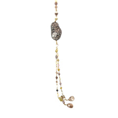 18k Yellow Gold 18.00ct Mixed Colored Beaded Diamond alternating Tahitian Pearl and 2.00ct Round Chocolate Diamond Necklace