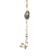 18k Yellow Gold 18.00ct Mixed Colored Beaded Diamond alternating Tahitian Pearl and 2.00ct Round Chocolate Diamond Necklace