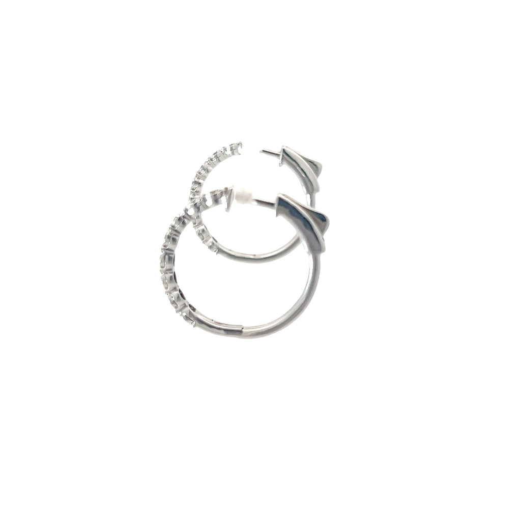 14k White Gold .75ct F VS2 Round Diamond Huggies Earrings Effy 1" inch