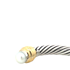 Pre-owned 18k Yellow Gold and Sterling Silver Cable Cuff Bangle with 7mm Pearls