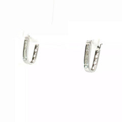 14k White Gold Round Cubic Zirconium Squared Huggies Earrings
