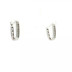 14k White Gold Round Cubic Zirconium Squared Huggies Earrings