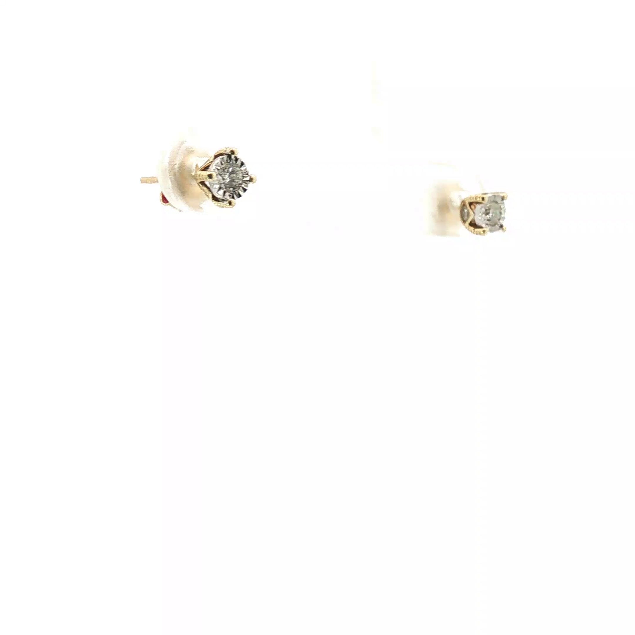 14k Yellow Gold .20ct G SI1 Round Diamond with Under Halo Stud Earrings