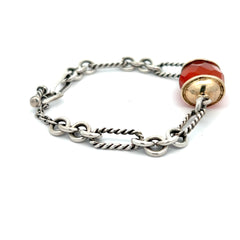 Pre-Owned John Hardy Sterling Silver and 14k Yellow Gold with Carnelian 8 inch Toggle Clasp Bracelet/ Figuero Link (Rare)