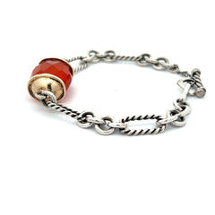 Pre-Owned John Hardy Sterling Silver and 14k Yellow Gold with Carnelian 8 inch Toggle Clasp Bracelet/ Figuero Link (Rare)