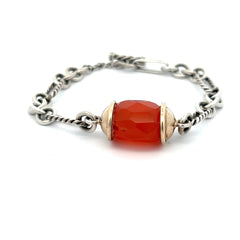 Pre-Owned John Hardy Sterling Silver and 14k Yellow Gold with Carnelian 8 inch Toggle Clasp Bracelet/ Figuero Link (Rare)