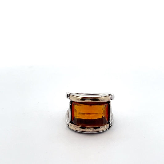 Pre-Owned John Hardy Sterling Silver and 18k Yellow Gold with Citrine Ring Size 7.25 7.1 dwt (Vintage /Rare)