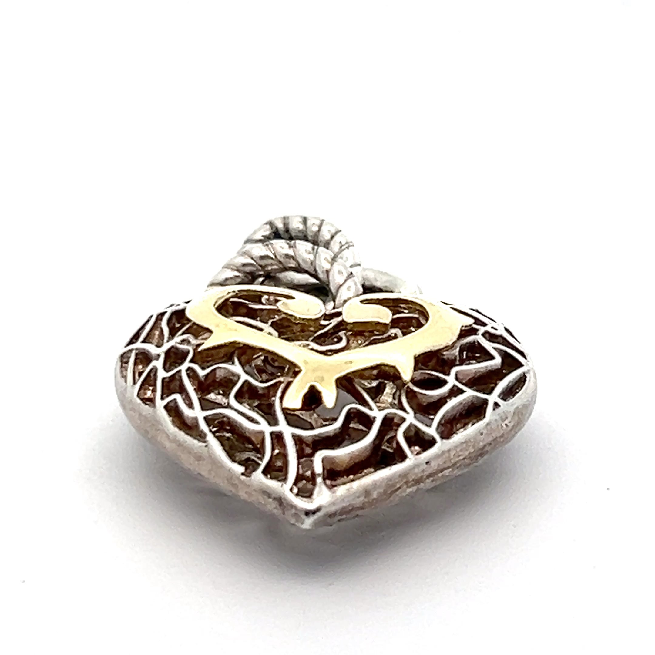 Pre-Owned Santavalle Sterling Silver and 18k Yellow Gold Double Open Heart Pendant 9.7 dwt