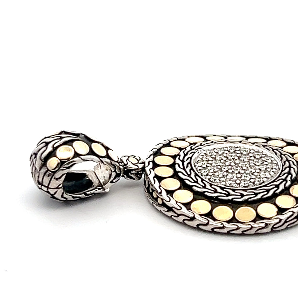Pre-owned John Hardy Sterling Silver and 18k Yellow Gold with .25ct Round Diamond Dot Pendant 9.2 dwt (Rare)qa