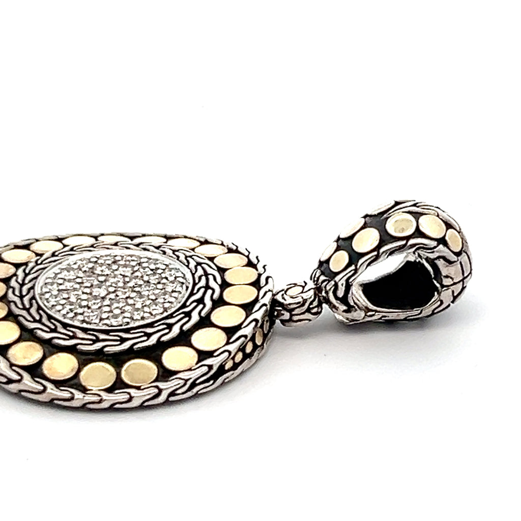 Pre-owned John Hardy Sterling Silver and 18k Yellow Gold with .25ct Round Diamond Dot Pendant 9.2 dwt (Rare)qa
