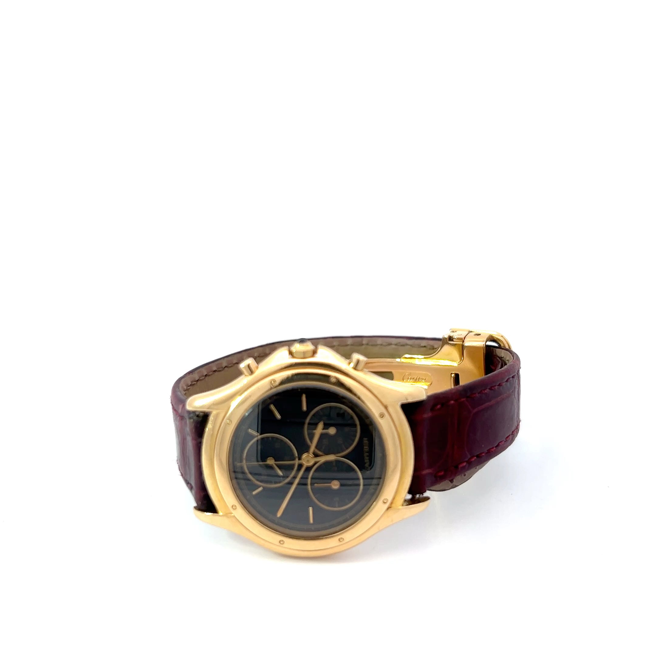 Pre-Owned 18k Yellow Gold Case and Black Dial with Sapphire Crown Cartier Cougar 33mm