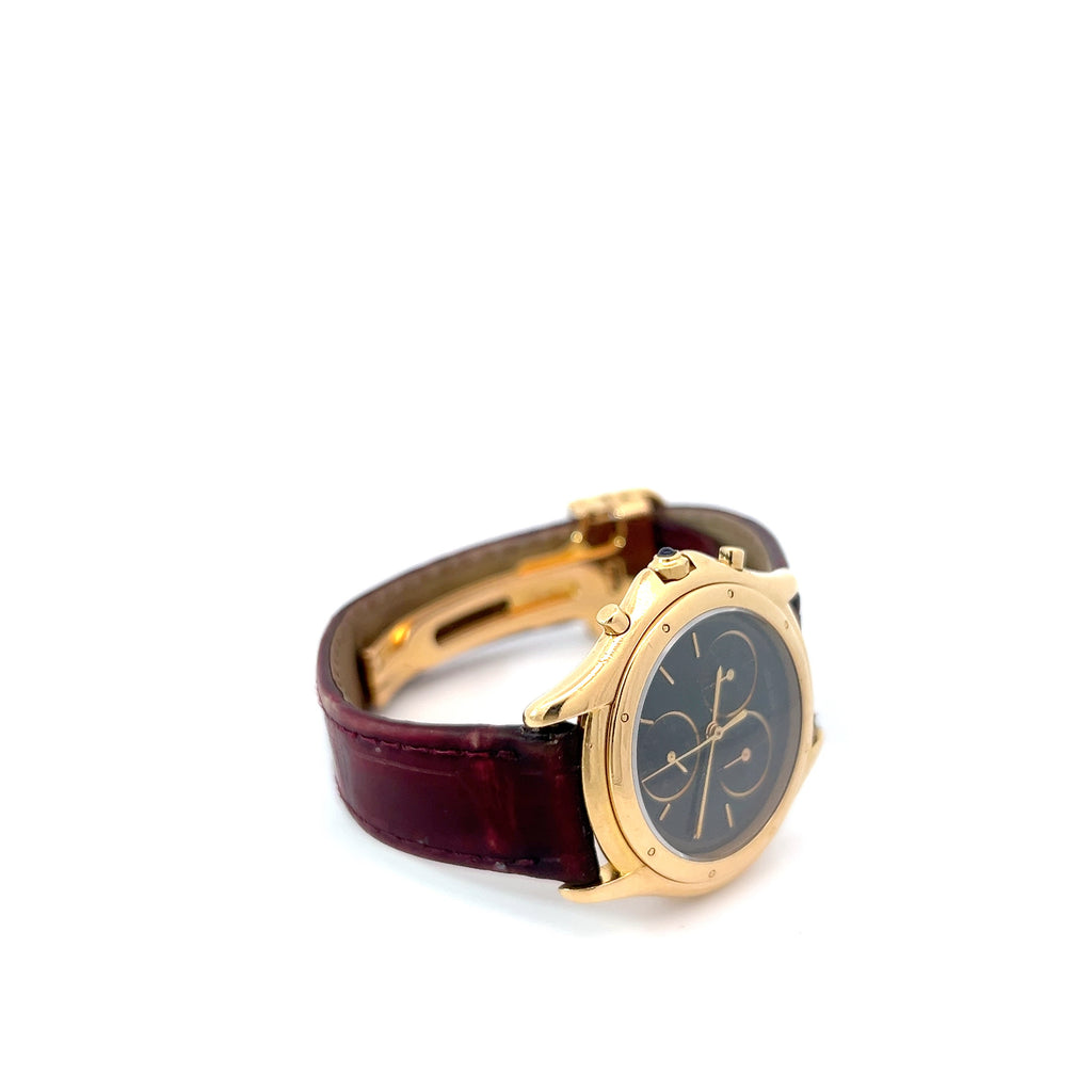 Pre-Owned 18k Yellow Gold Case and Black Dial with Sapphire Crown Cartier Cougar 33mm