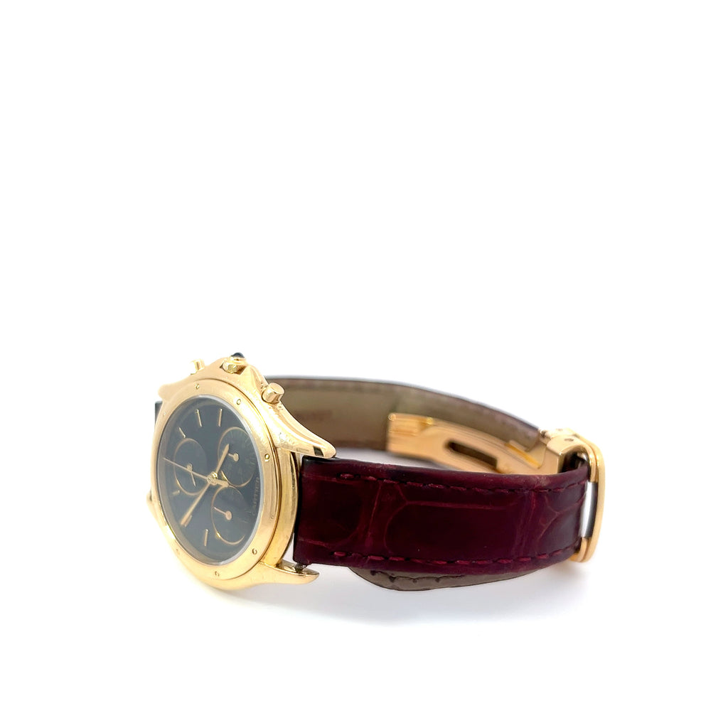 Pre-Owned 18k Yellow Gold Case and Black Dial with Sapphire Crown Cartier Cougar 33mm