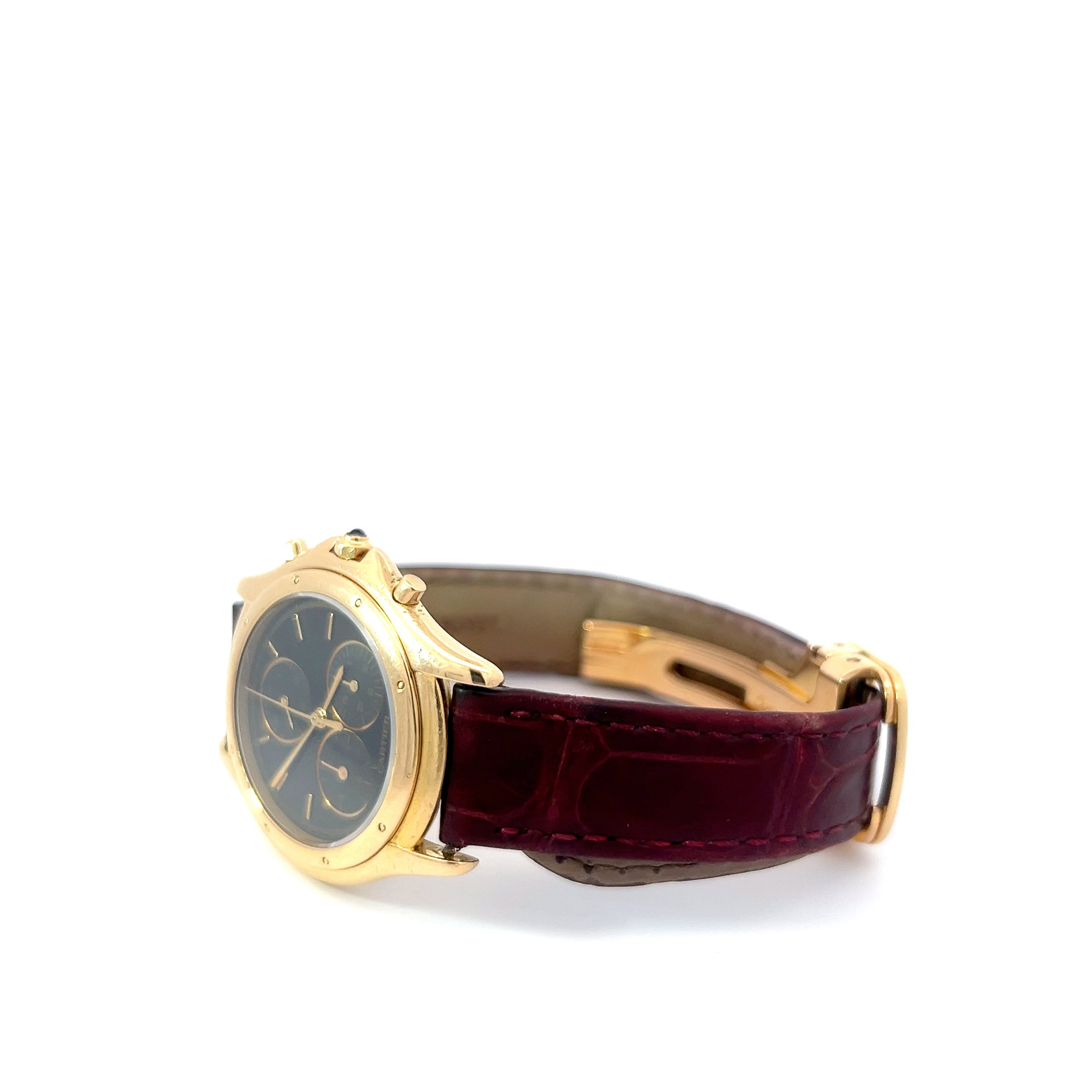 Pre-Owned 18k Yellow Gold Case and Black Dial with Sapphire Crown Cartier Cougar 33mm