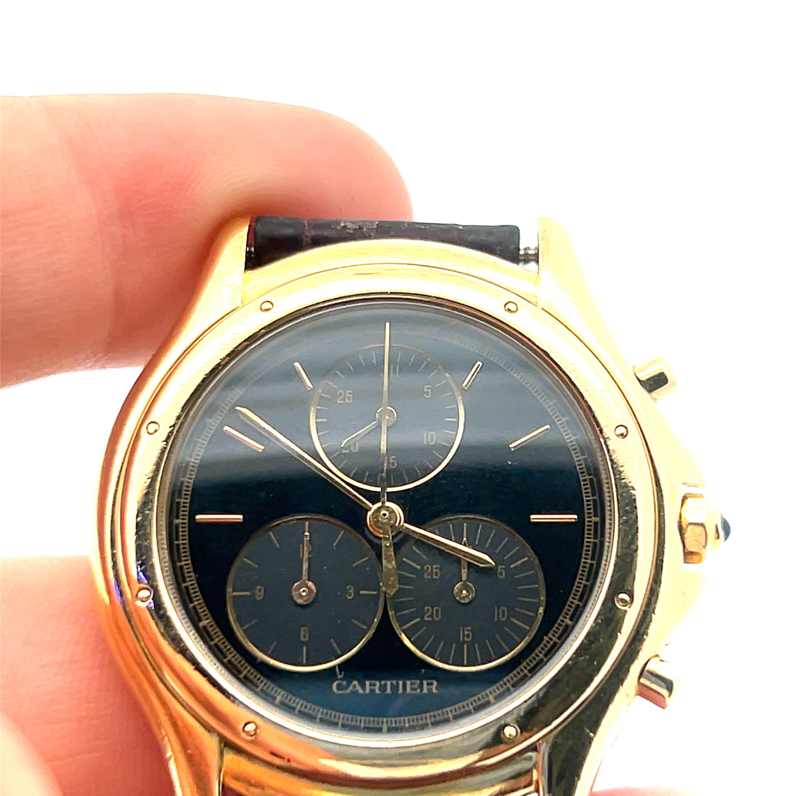 Pre-Owned 18k Yellow Gold Case and Black Dial with Sapphire Crown Cartier Cougar 33mm