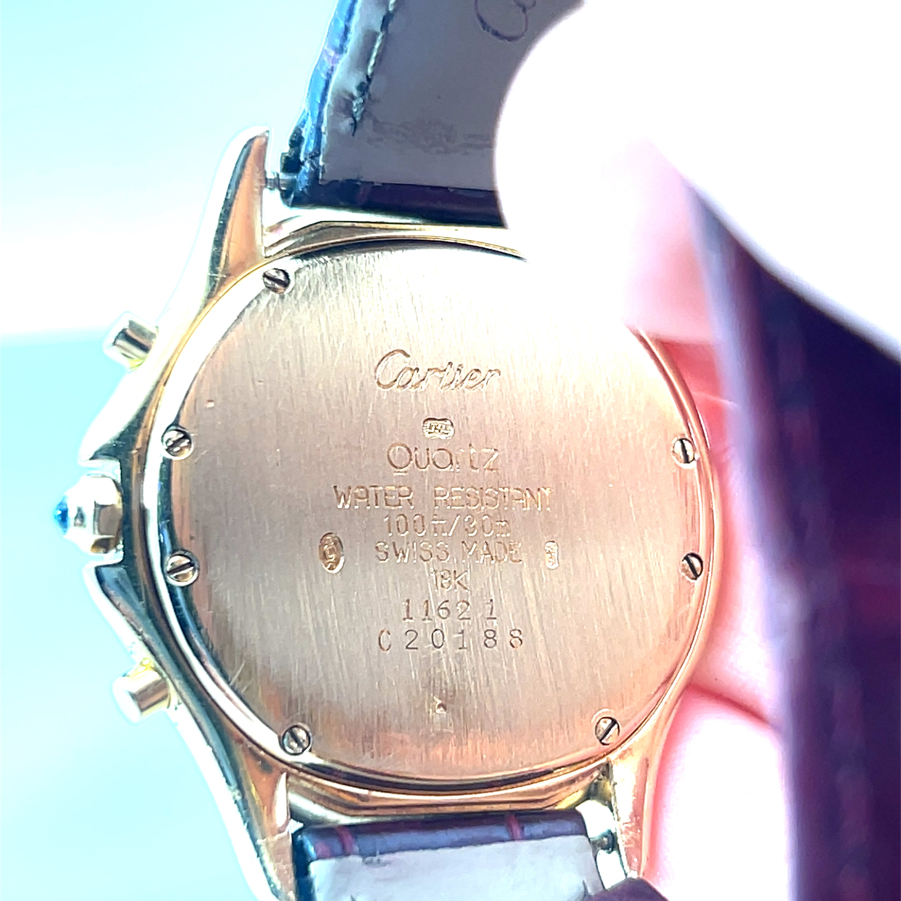 Pre-Owned 18k Yellow Gold Case and Black Dial with Sapphire Crown Cartier Cougar 33mm