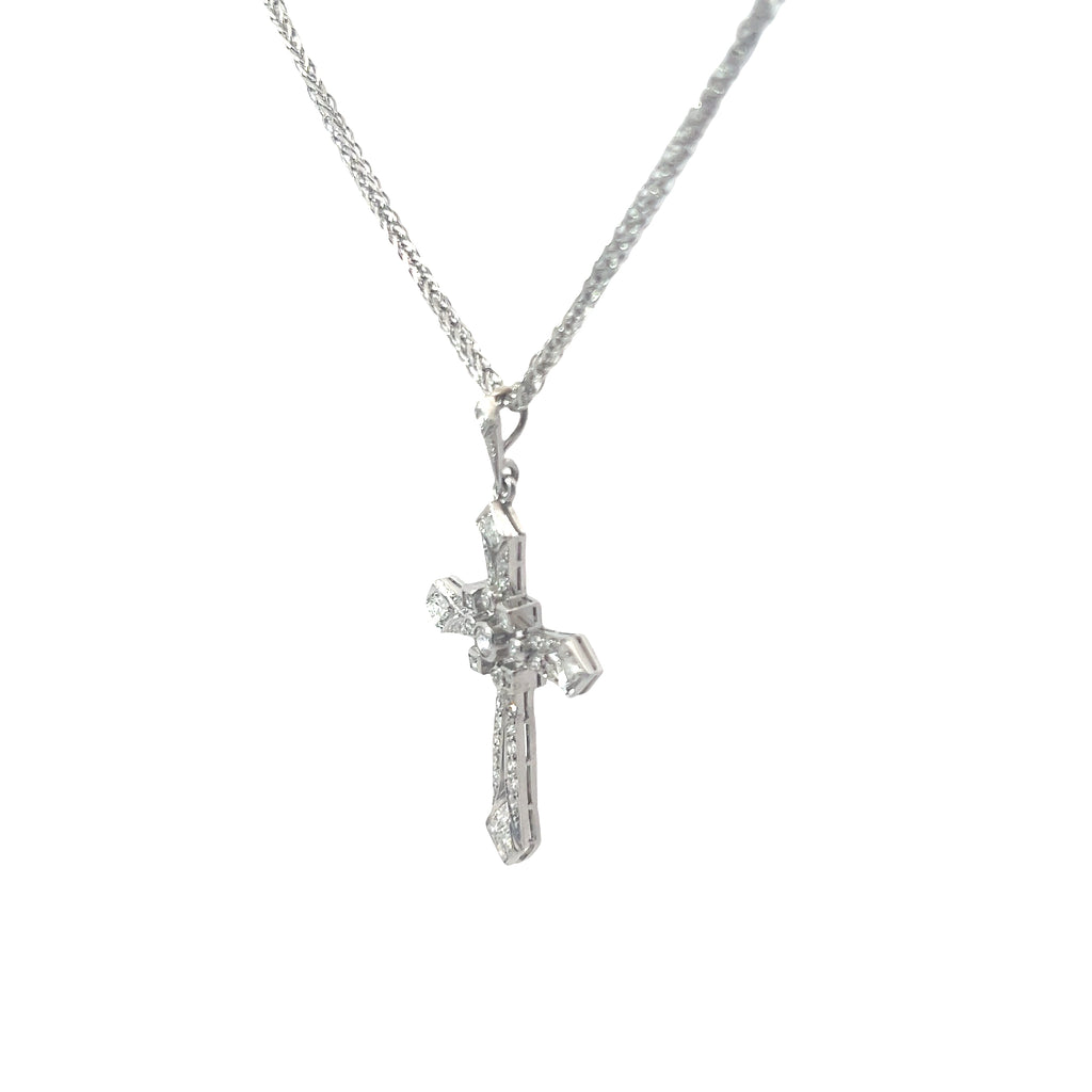 Platinum 1.00ct G VS2 Round Diamond Vintage Deco Cross Pendant