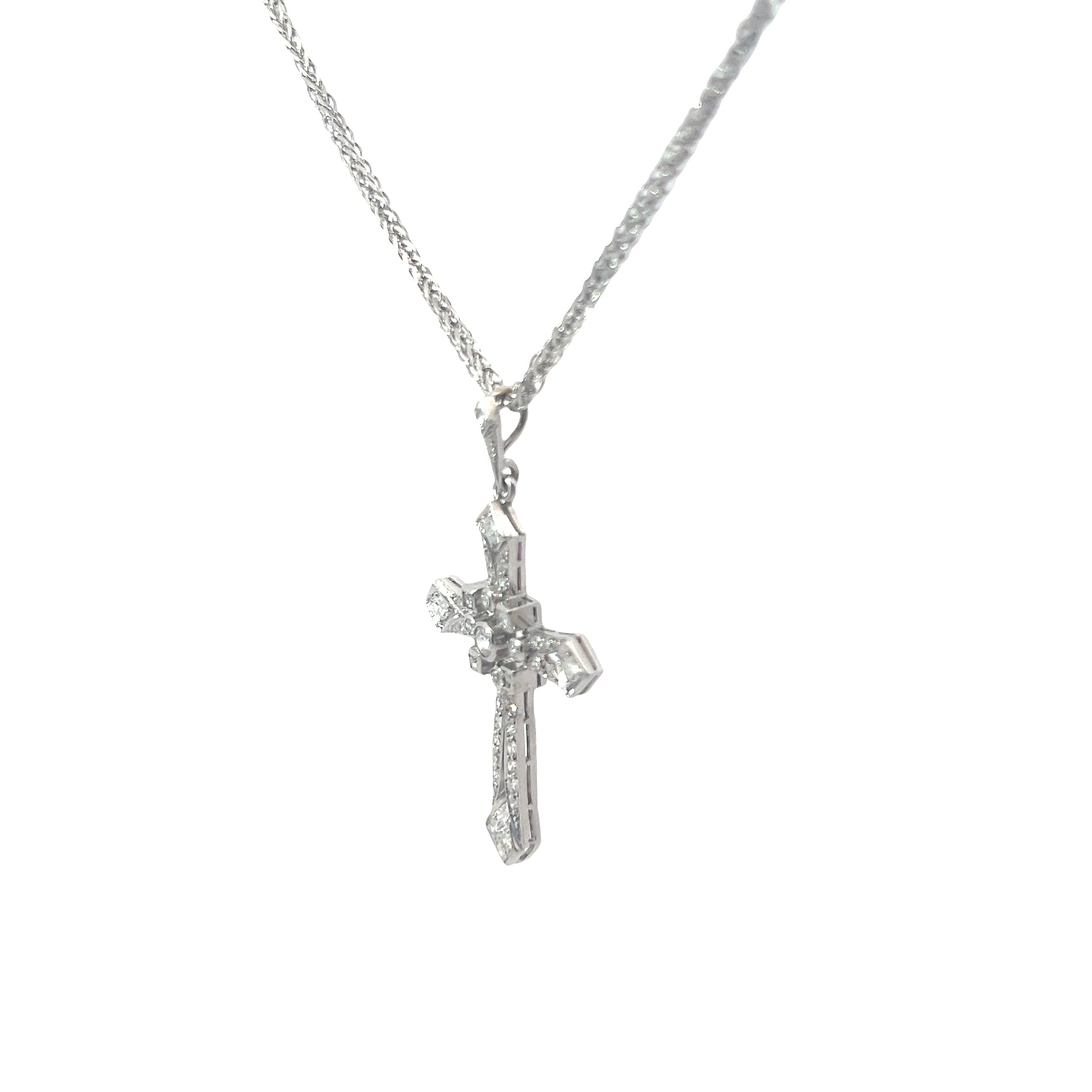 Platinum 1.00ct G VS2 Round Diamond Vintage Deco Cross Pendant
