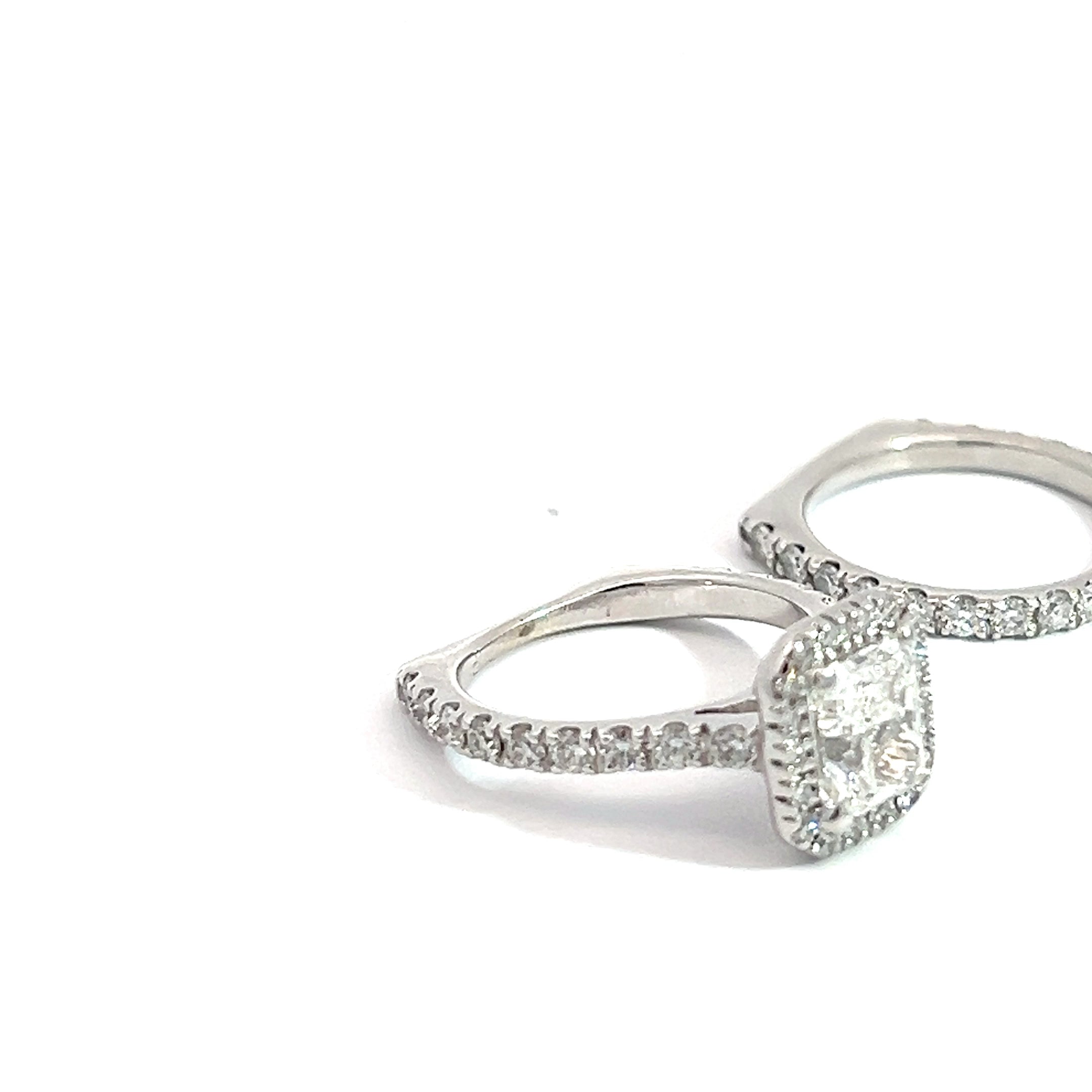 18k White Gold 1.71ct G VS2 Cut-Cornered Rectangular Engagement / 2.00ct F VS2 Round Diamond with Halo Matching Set Wedding Band Certified By GIA # 1189328233