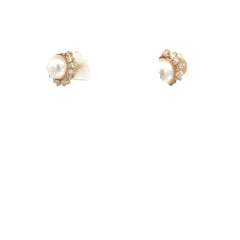 14k Yellow Gold 6.5mm Round Salt Water Pearls with Halo .50ct G VS2 Round Diamond Stud Earrings