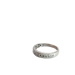 14k White Gold .65ct G VS2 Round Diamond / 3 Row Diamond Band