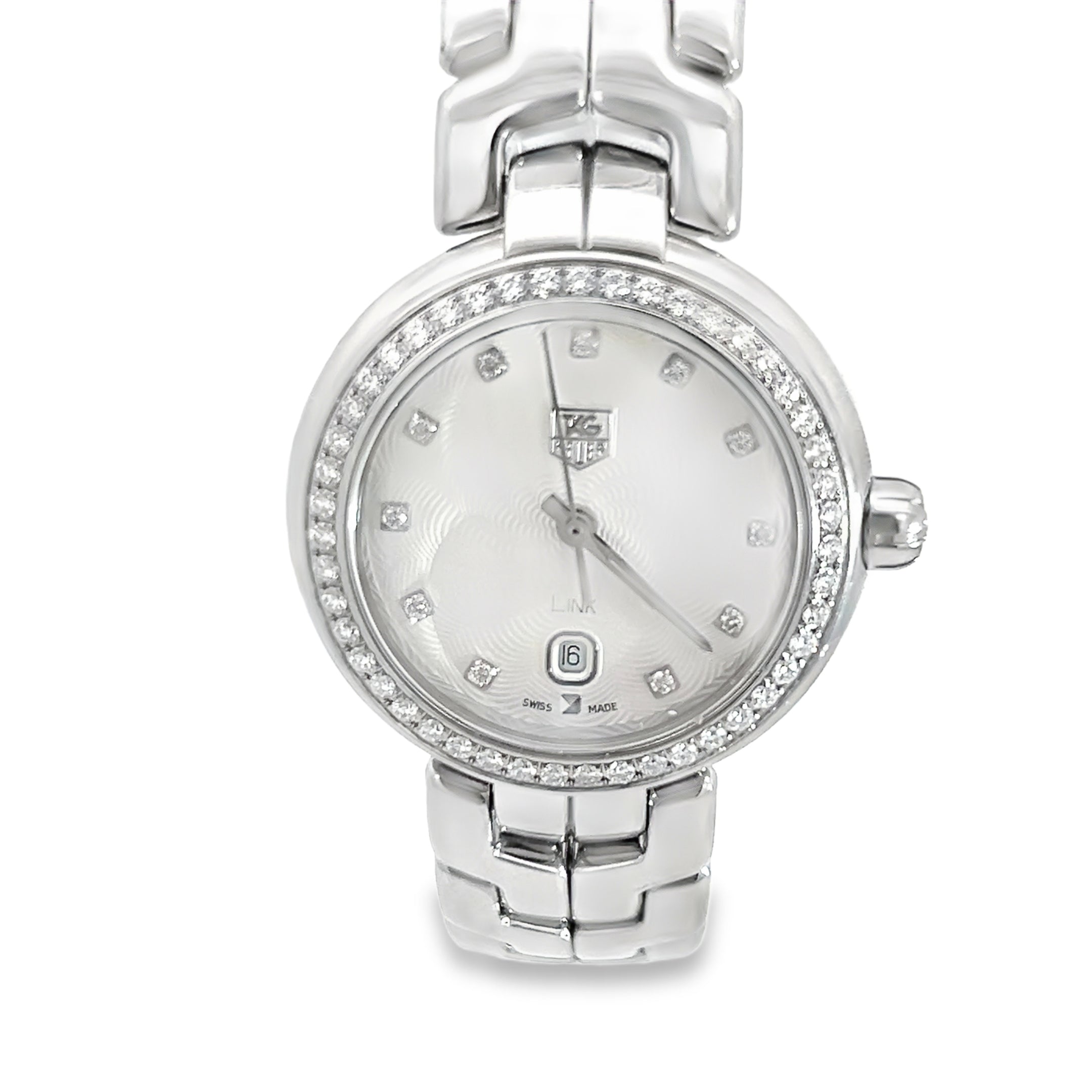 Pre-Owned Tag Heuer Link/ 11 Hour Mark Diamonds and Diamond Bezel / 34mm/ Stainless Steel/ Date  Watch