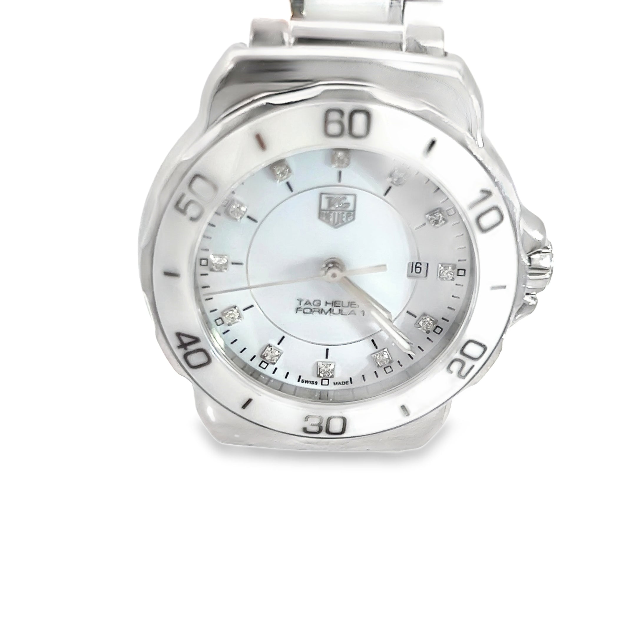 Pre-Owned Tag Heuer Formula 1 Watch /.09ct I SI2 (12) Round Diamond 12 Hour Mark Diamond/ 32mm/ White Dial/ Stainless Steel/ Date