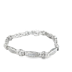14k White Gold 4.00ct G VS2 Invisible Set Princess Cut and Baguette Diamond Bracelet