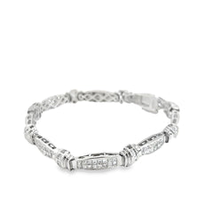 14k White Gold 4.00ct G VS2 Invisible Set Princess Cut and Baguette Diamond Bracelet