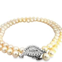 14k White Gold 1.00ct G VS2 Round/ .75ct G VS2 Marquise / .50ct G VS2 Baguette Diamonds Vintage (2) Strand Salt Water 9-9.35mm Choker Necklace Certified By GIA #2235703588