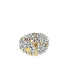 18k White Gold 5.08ct Round Natural Multi Color Diamond Milligan Set Domed Ring 14.6 Gram
