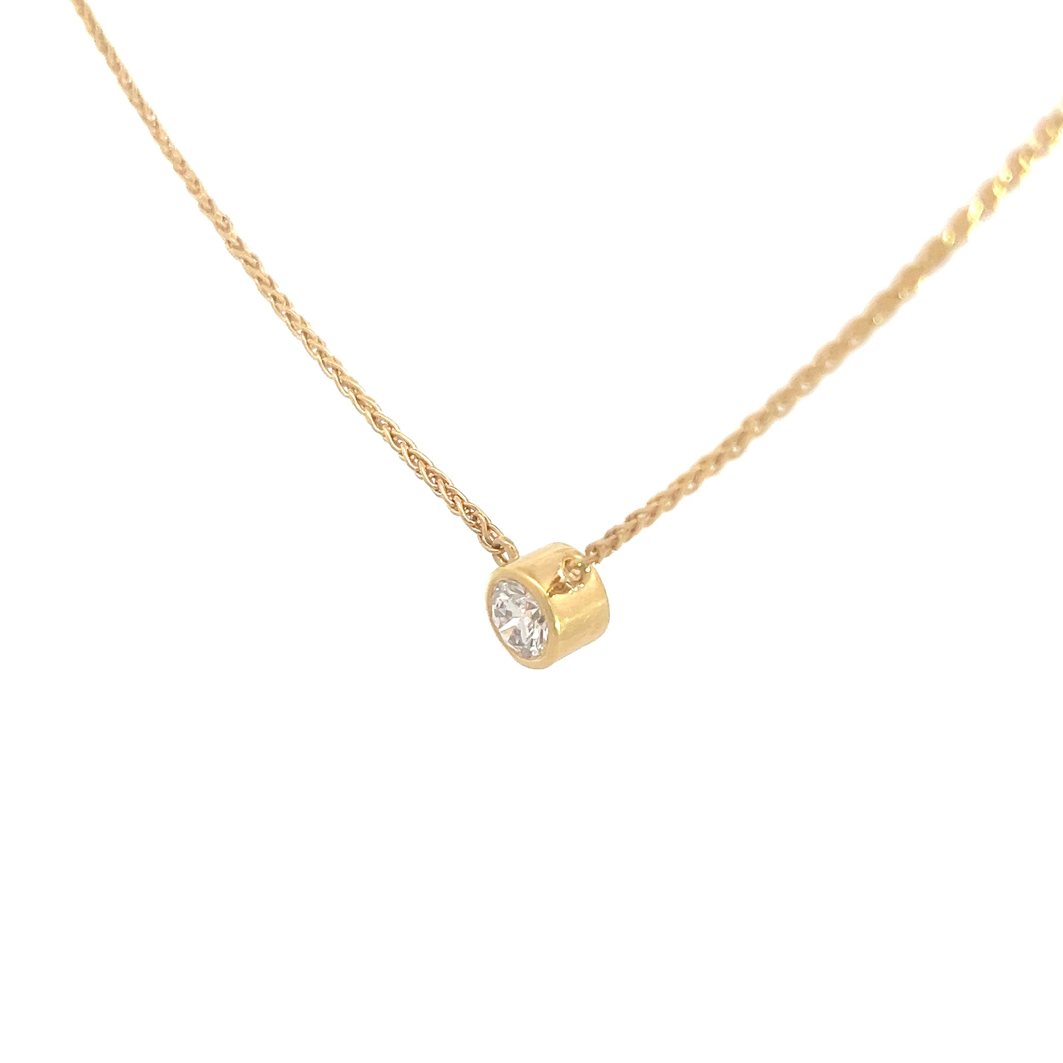 18k Yellow Gold .75ct F VS2 Round Diamond Bezel Set Solitaire Pendant