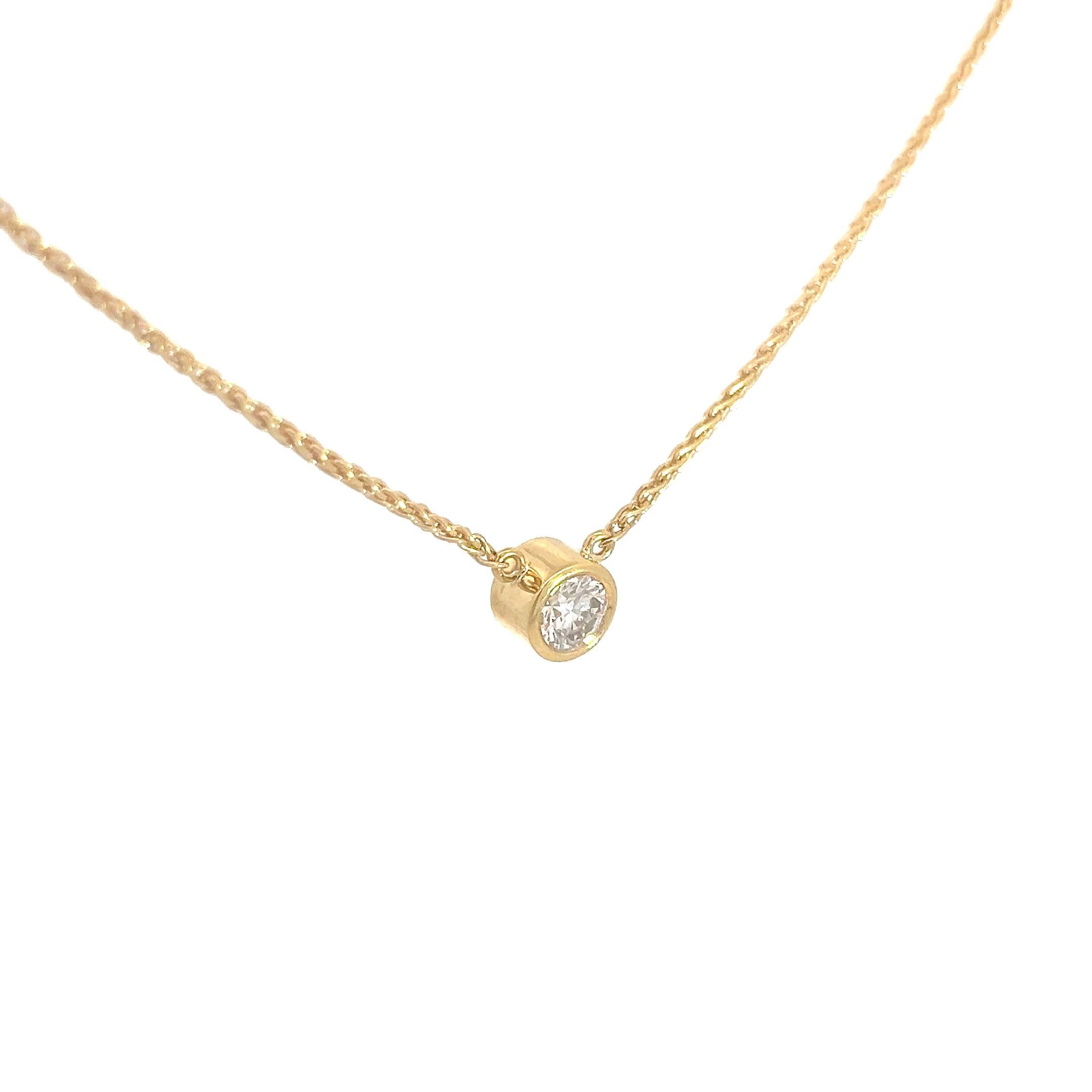 18k Yellow Gold .75ct F VS2 Round Diamond Bezel Set Solitaire Pendant