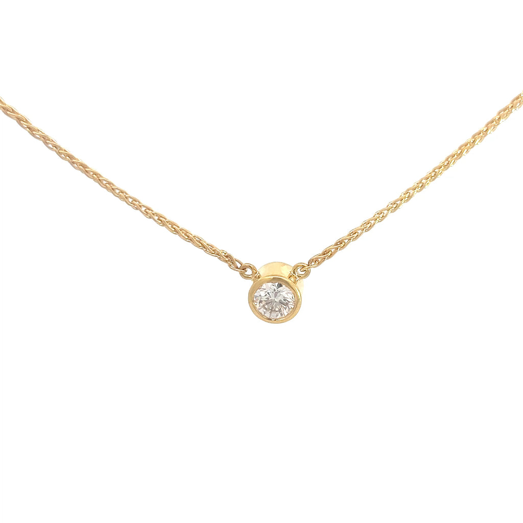 18k Yellow Gold .75ct F VS2 Round Diamond Bezel Set Solitaire Pendant