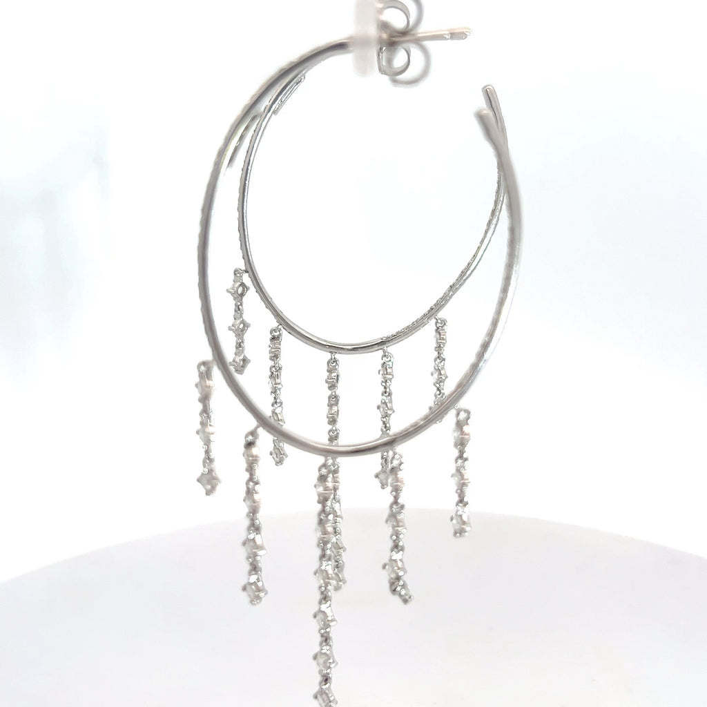 18k White Gold 2.75ct G VS2 Round Rose Cut Diamond / 1.00ct G VS2 Round Diamond Inside / Out Dangle Hoop Earrings