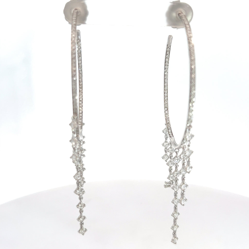 18k White Gold 2.75ct G VS2 Round Rose Cut Diamond / 1.00ct G VS2 Round Diamond Inside / Out Dangle Hoop Earrings
