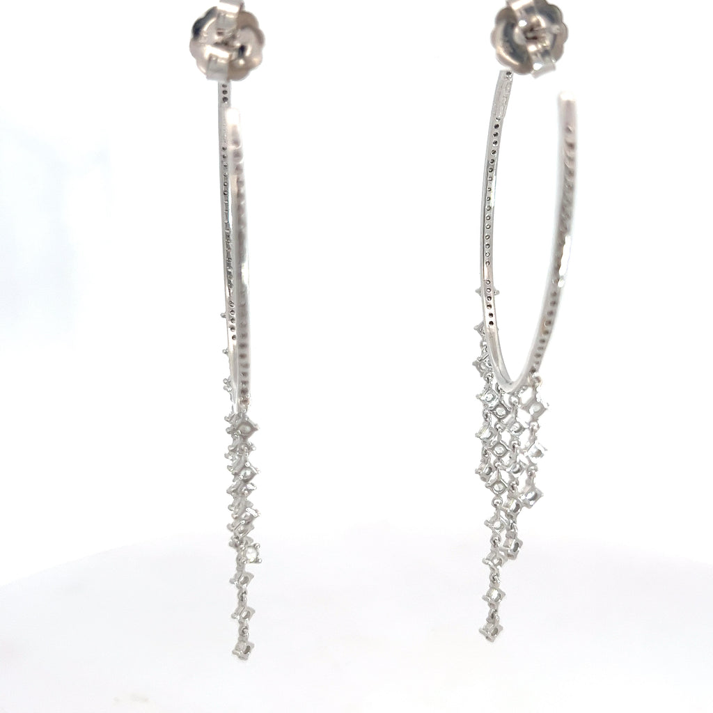 18k White Gold 2.75ct G VS2 Round Rose Cut Diamond / 1.00ct G VS2 Round Diamond Inside / Out Dangle Hoop Earrings