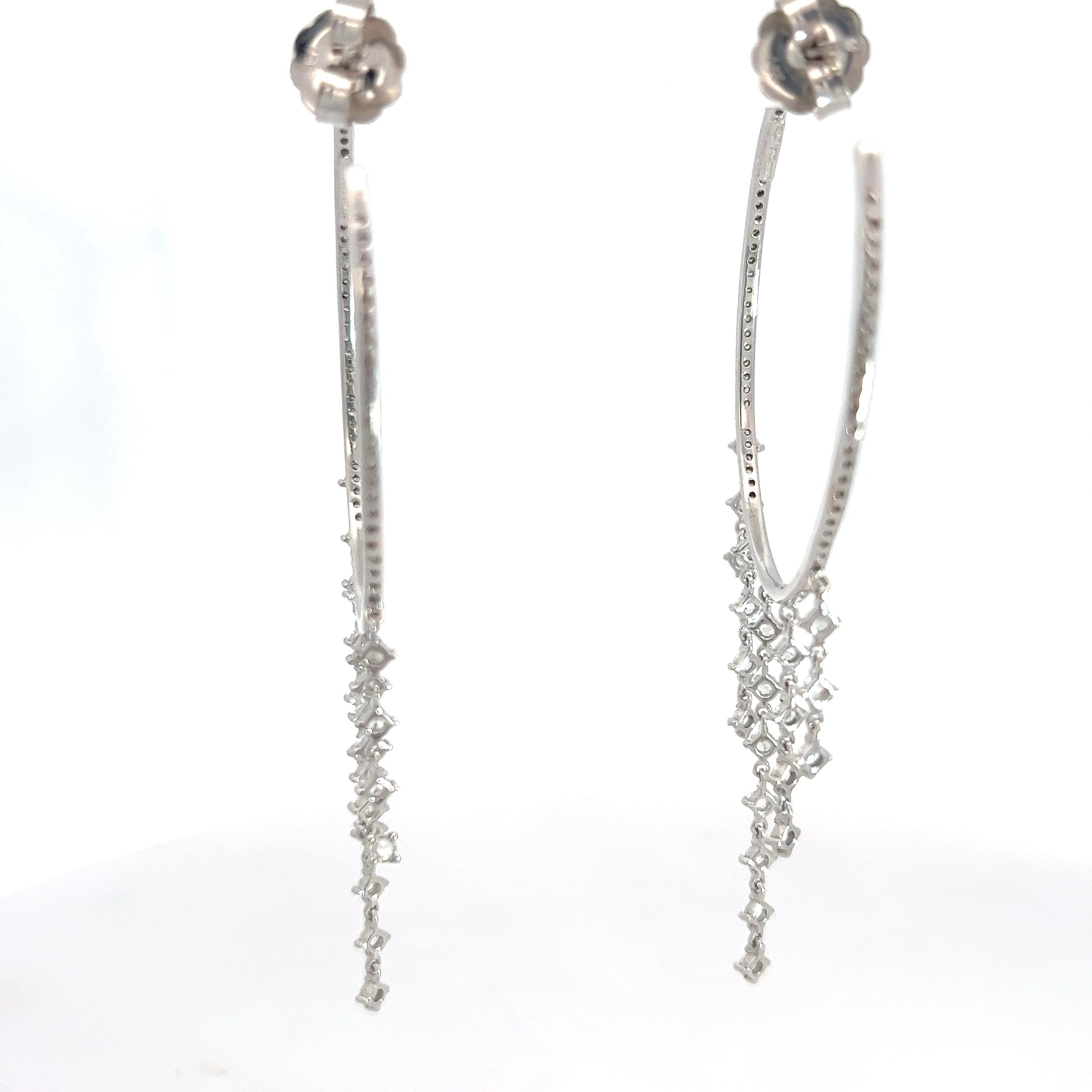18k White Gold 2.75ct G VS2 Round Rose Cut Diamond / 1.00ct G VS2 Round Diamond Inside / Out Dangle Hoop Earrings