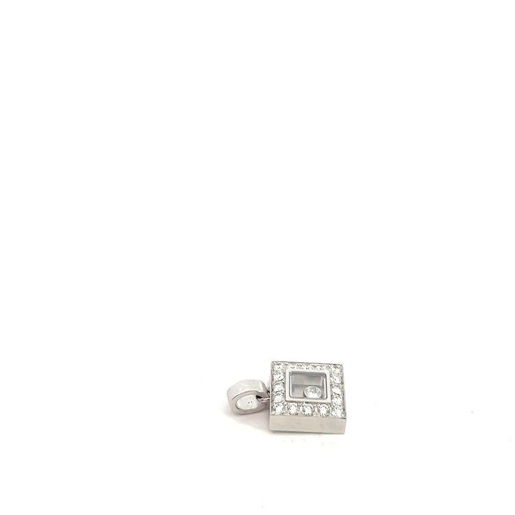 Pre-Loved 18k White Gold .38ct G VS1 Round Chopard Happy Diamond Square Necklace with Floating Diamond