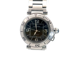 Pre-Owned  Cartier Pasha Seatimer 40mm Black Dial with Stainless Steel Band