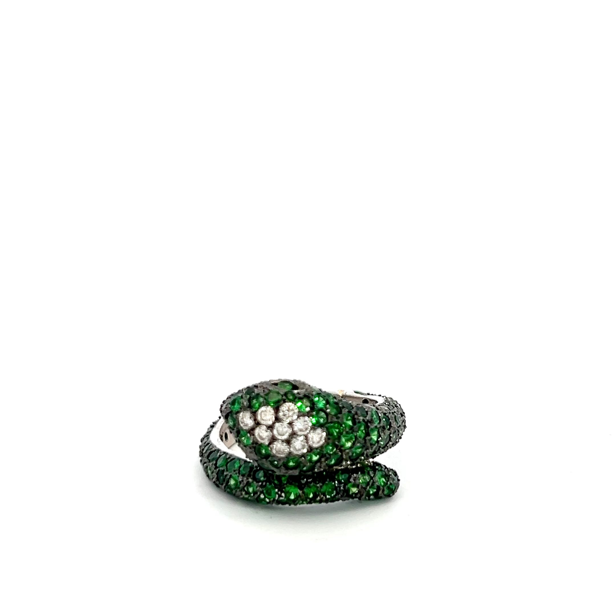 18k White Gold 2.75ct Tsavorite Garnet /.25ct G VS2 Round Diamond Snake Ring